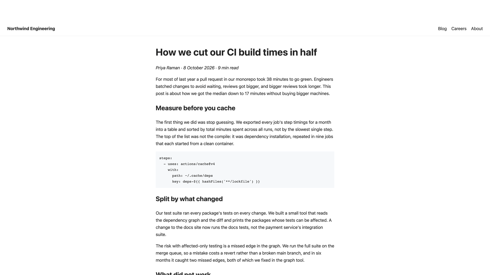 An engineering blog post in the browser after Zen has cleared the page down to the article